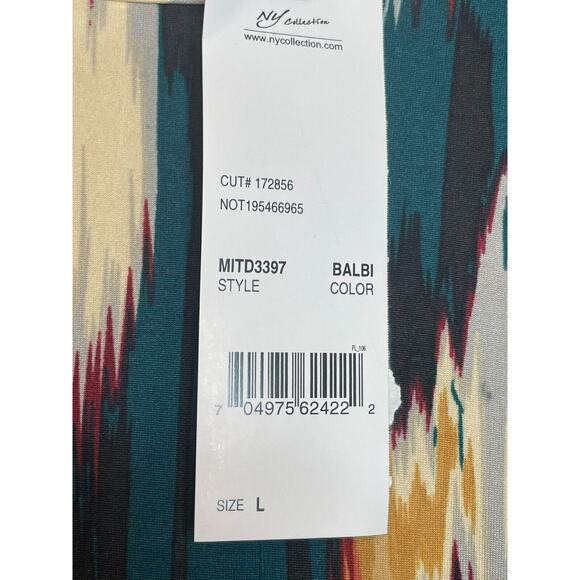 NY Collection Womens Abstract Print Pleated Round Neck Dress Short Sleeve Size L - Picture 6 of 7